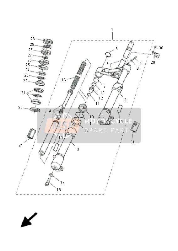 Yamaha YQ50R AEROX 2007 Tenedor frontal para un 2007 Yamaha YQ50R AEROX